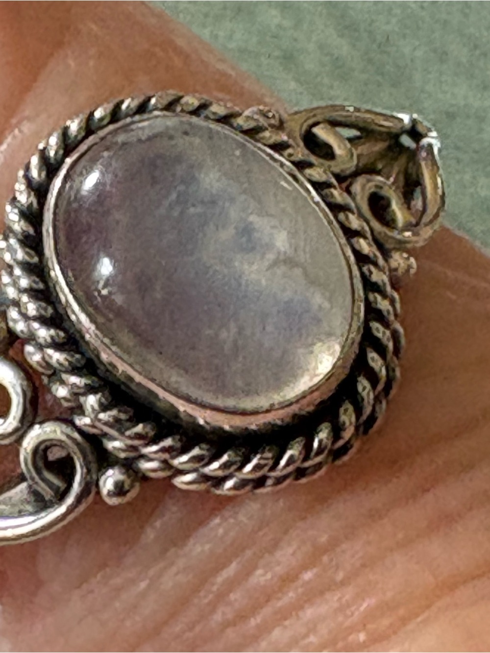Natural Moonstone boho silver ring, size 6